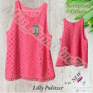 Lilly Pulitzer NEW - Sz XL - Pink Sunset Pineapple Geo Lace - tassel - 2 layers